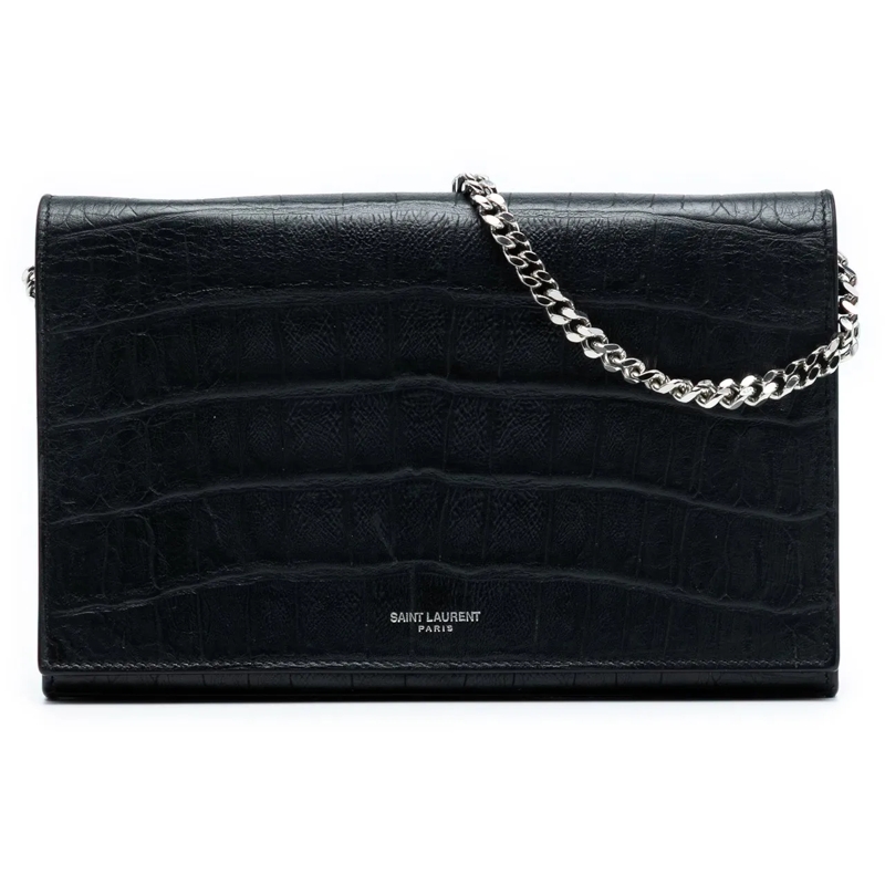 Saint Laurent Sac à bandoulière Croc Embossed Leather Wallet On Chain schwarz