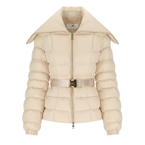 Elisabetta Franchi Vestes en duvet ELISABETTA FRANCHI CREME WATTIERTE JACKE MIT GÜRTE weiß