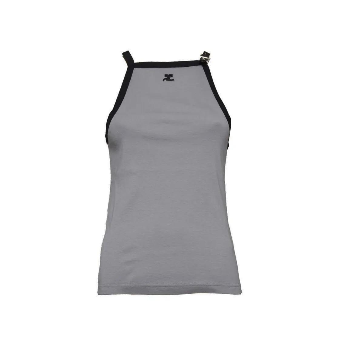 Thumbnail - Courrèges - Gray Cotton Buckle Tank Top With Contrast Trim - Größe M - grau