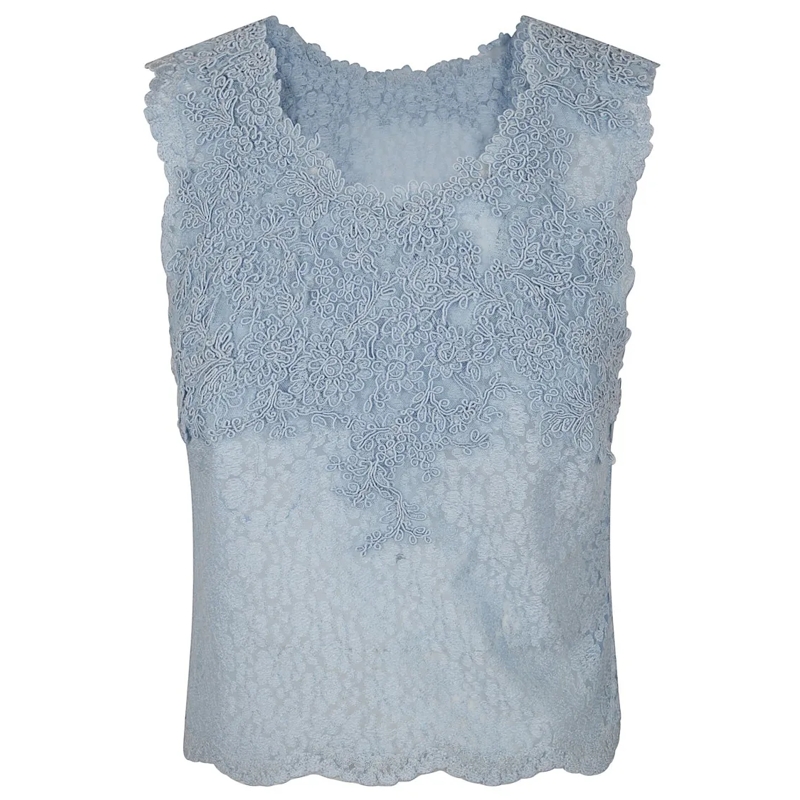 Ermanno Scervino Chemisier Floral Lace Detail Sleeveless Tank Grey