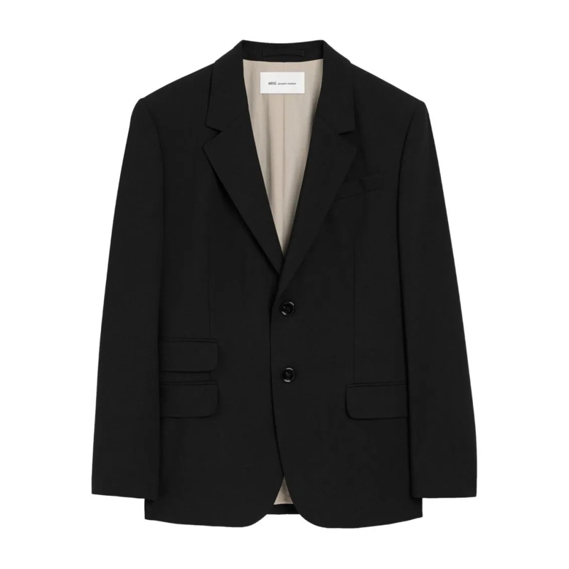AMI Paris Blazer Classic Tailored Black Blazer With Horn Buttons Black