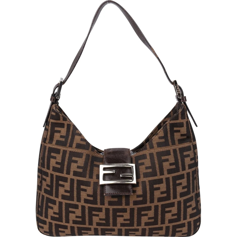 Fendi Schultertasche Fendi FF Monogram Baguette Buckle Shoulder Bag braun