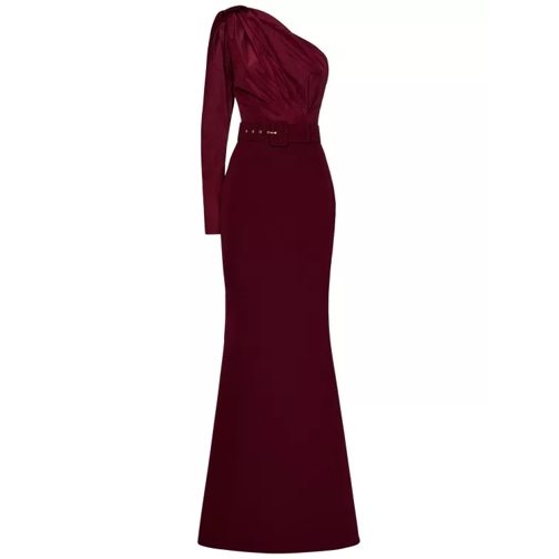 Rhea Costa Long Wine-Colored One-Shoulder Dress Burgundy 