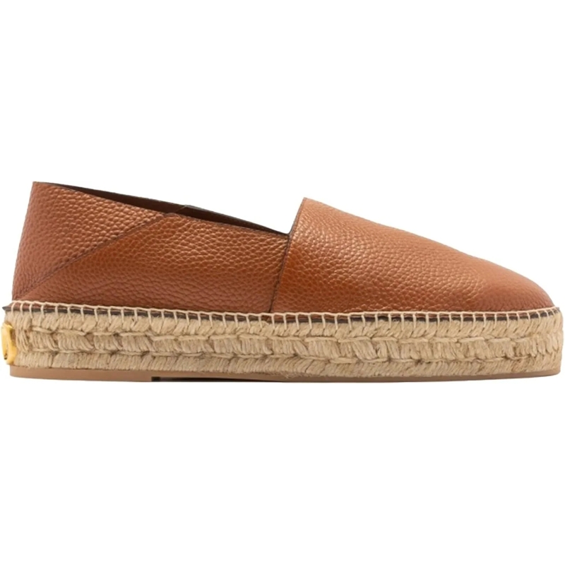 Valentino Garavani Espadrilles Valentino Garavani Logo-Plaque Leather Espadrilles braun