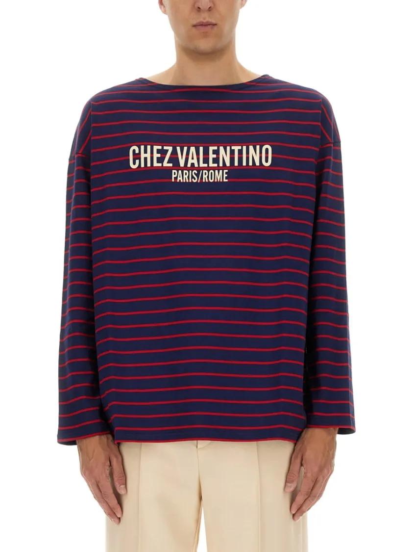 Thumbnail - Valentino Garavani - Long Sleeve T-Shirt With "Chez Valentino" Print - Größe XL - blue