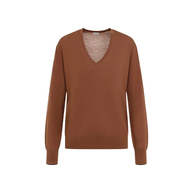 Dries Van Noten Pullover Merino Wool Sweater With V-Neck And Fit Brown
