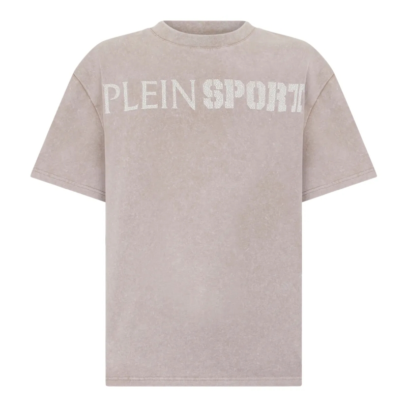 Plein Sport T-Shirt Washed Round Neck T-Shirt Crackle Scratch beige