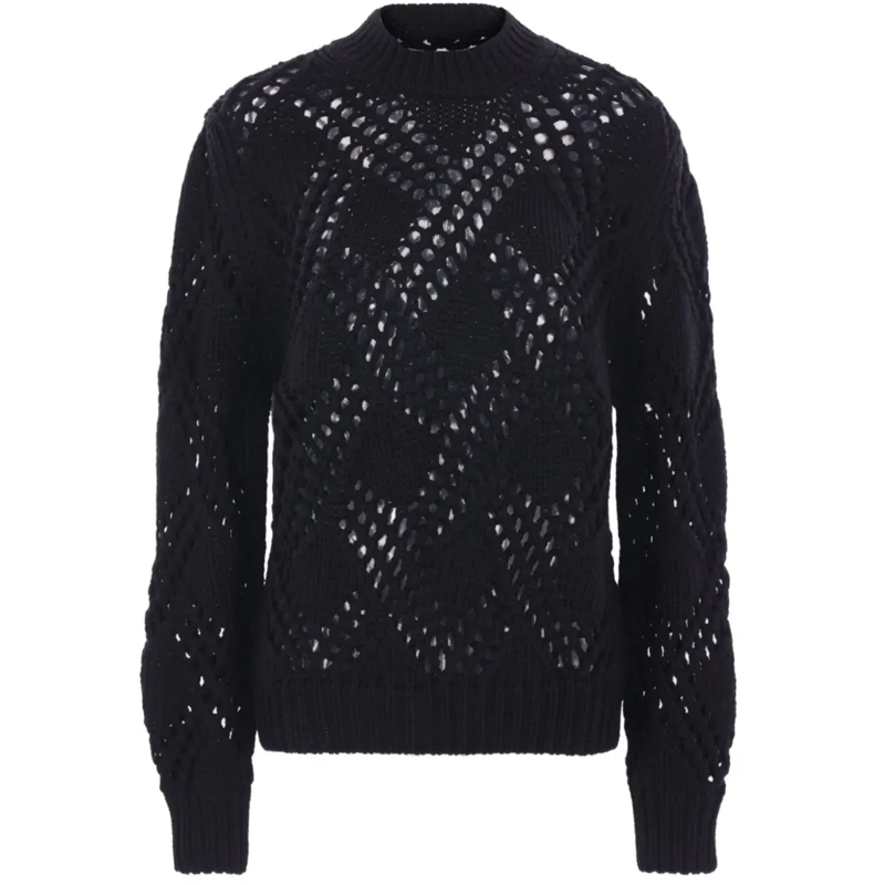 Jil Sander Pullover Long Sleeve Lace Knit Sweater Black schwarz
