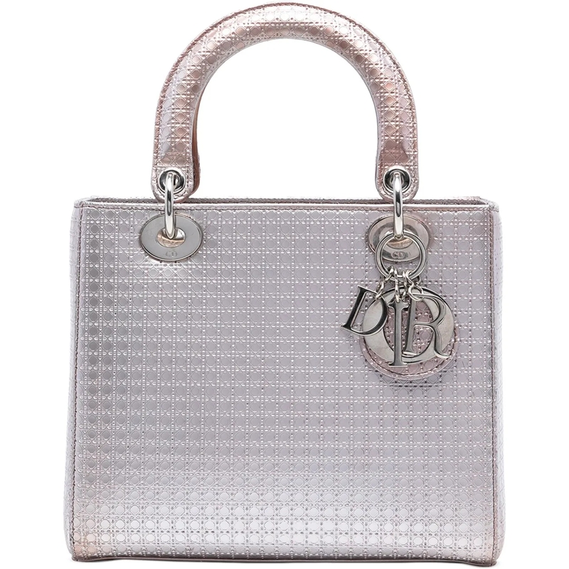 Christian Dior Schultertasche Medium Metallic Patent Microcannage Lady Dior rose