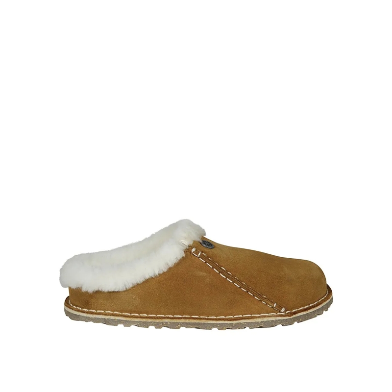 Birkenstock Mules Shearling-Collared Zermatt Suede Slip-On Shoes Brown