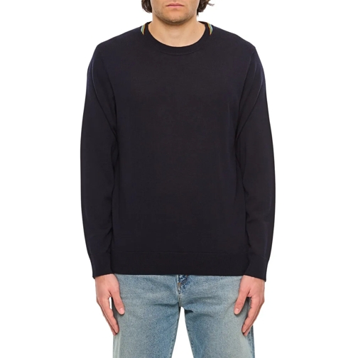 Paul Smith Pullover Multicolored Ribbed Trim Crew Neck Sweater Black