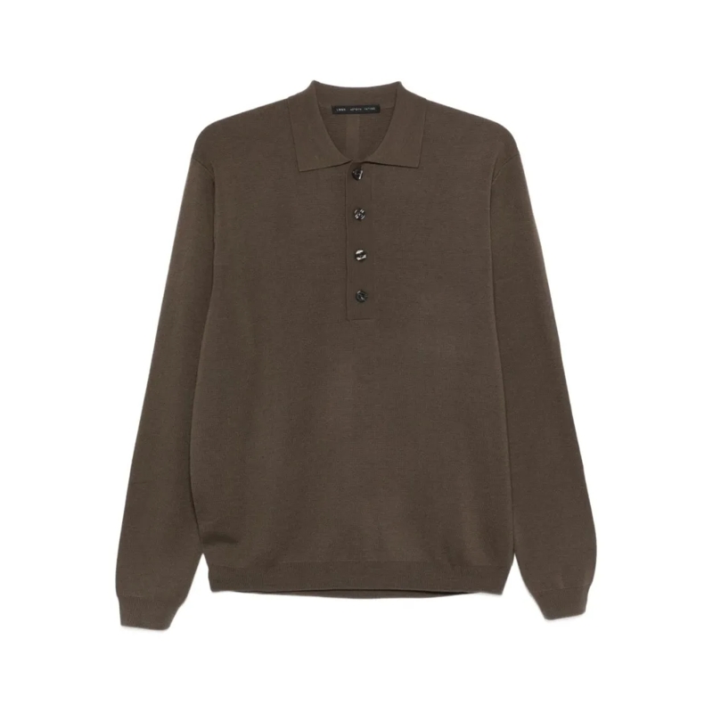 Low Brand Polohemd Polo-Style Brown Sweater With Ribbed Trims Grey
