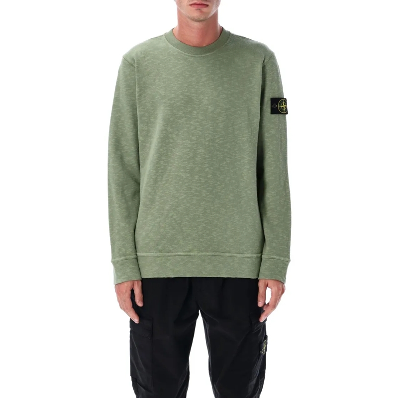 Stone Island  Textured Cotton Crew Neck Sweatshirt Neutrals