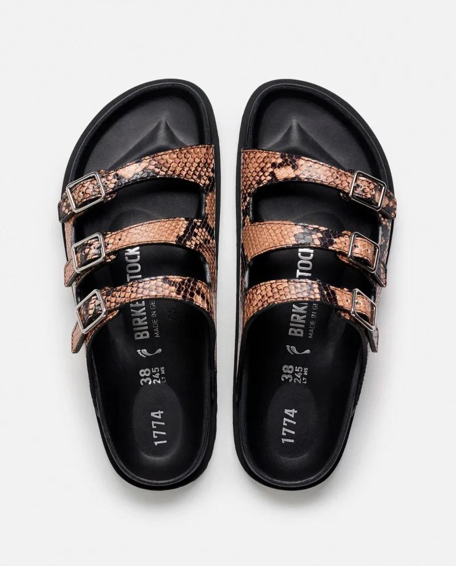 サンダル・ミュール Birkenstock Florida Snake Leather Sandals With Adjustable Birkenstock Florida Snake Leather Sandals With Adjustable