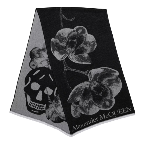 Alexander McQueen Skull Orchid Scarf Black White Wool Scarf