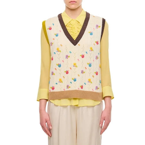 Yanyan Wool Daisy V-Neck Vest Neutrals Pullover