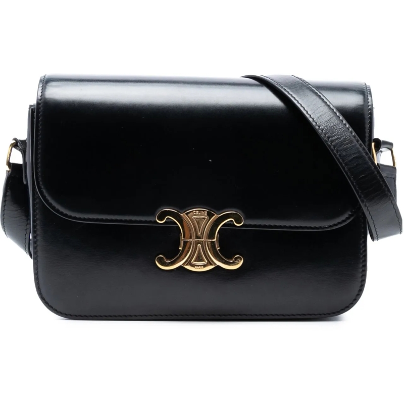 Celine Schultertasche Classique Shiny Calfskin Triomphe Crossbody schwarz