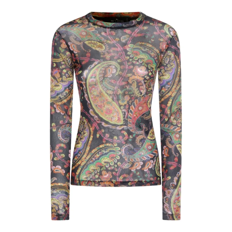 Etro Langärmeliges Oberteil Fitted Long-Sleeved Top With Paisley Pattern Grey