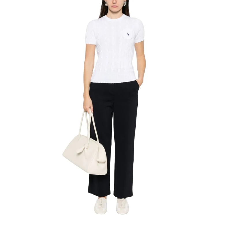 Polo Ralph Lauren Pull Classic Cable Knit Sweater With Round Neckline White(Image 3)