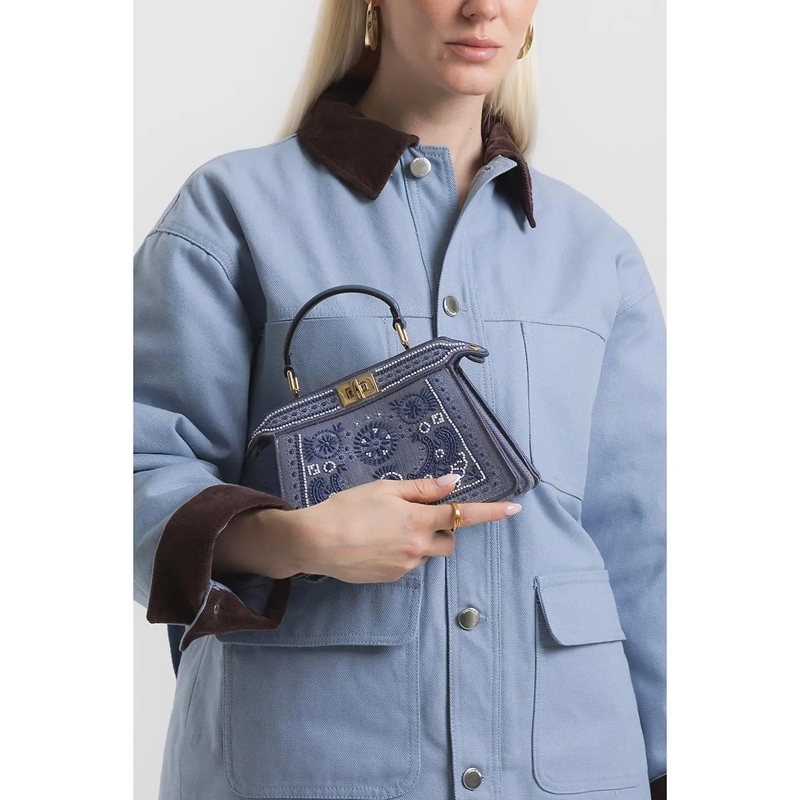 Fendi Satchel Tote Bag Peekaboo Denim Mirtos(Image 3)