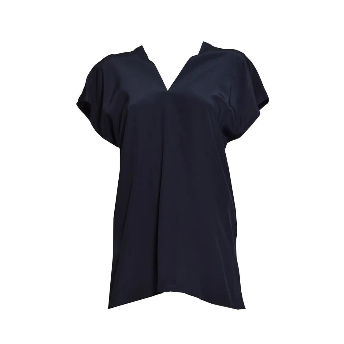 Thumbnail - Aspesi - Navy Blue Silk Crêpe Top - Größe 42 - blau