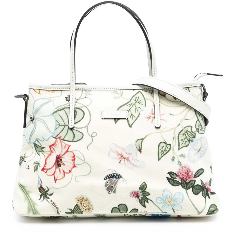 Gucci Schultertasche Small Canvas Flora Knight Convertible Tote weiß