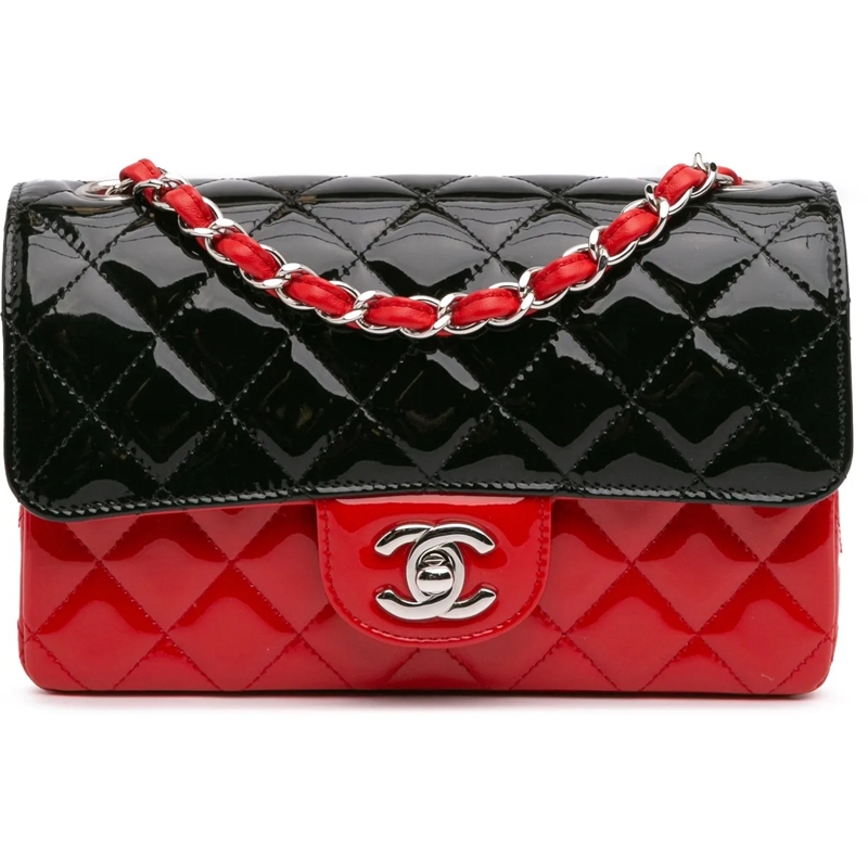 Chanel Sac à bandoulière Mini Rectangular Bicolor Patent Single Flap rot
