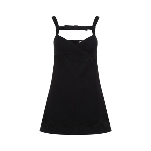 Patou Mini-Kleider Contrasted Braid Bow Black Cotton Mini Dress Black