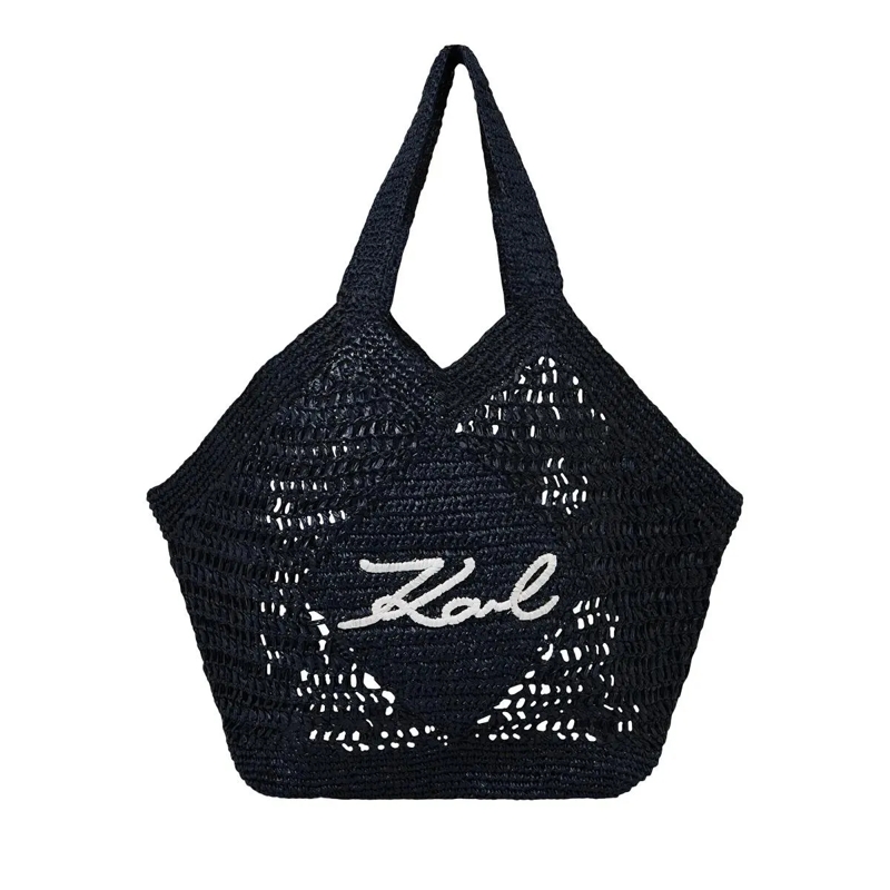 Karl Lagerfeld Shopper Große Signature-Strandtasche in Häkeloptik Strandt dunkel-blau