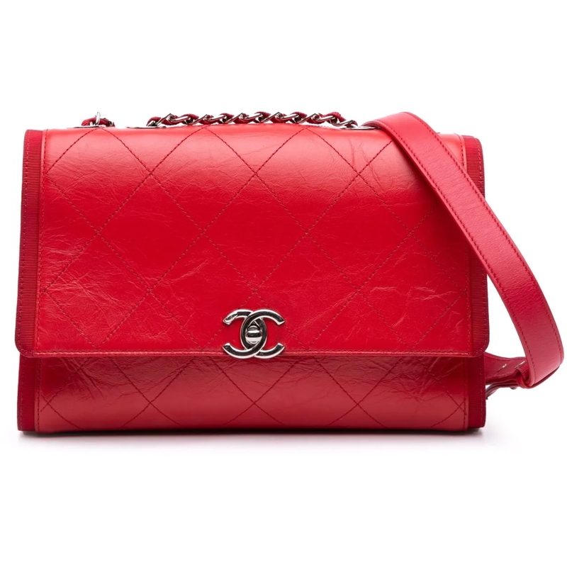Chanel Sac à bandoulière CC Quilted Crumpled Calfskin and Grosgrain Flap rot