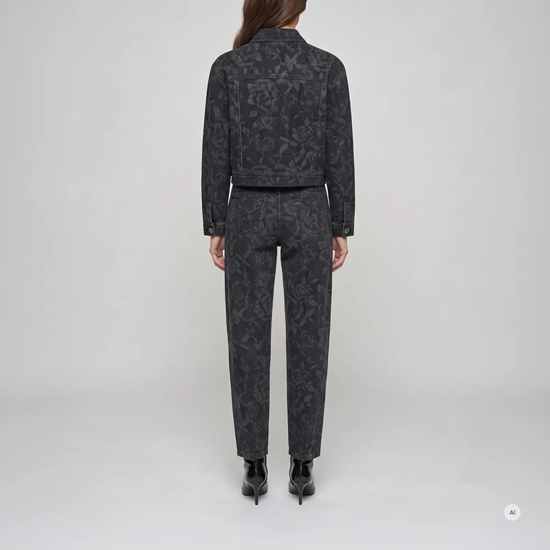 Marc Aurel Jeansjacke Black Denim Jeansjacke mit Rosenprint schwarz(Image 4)