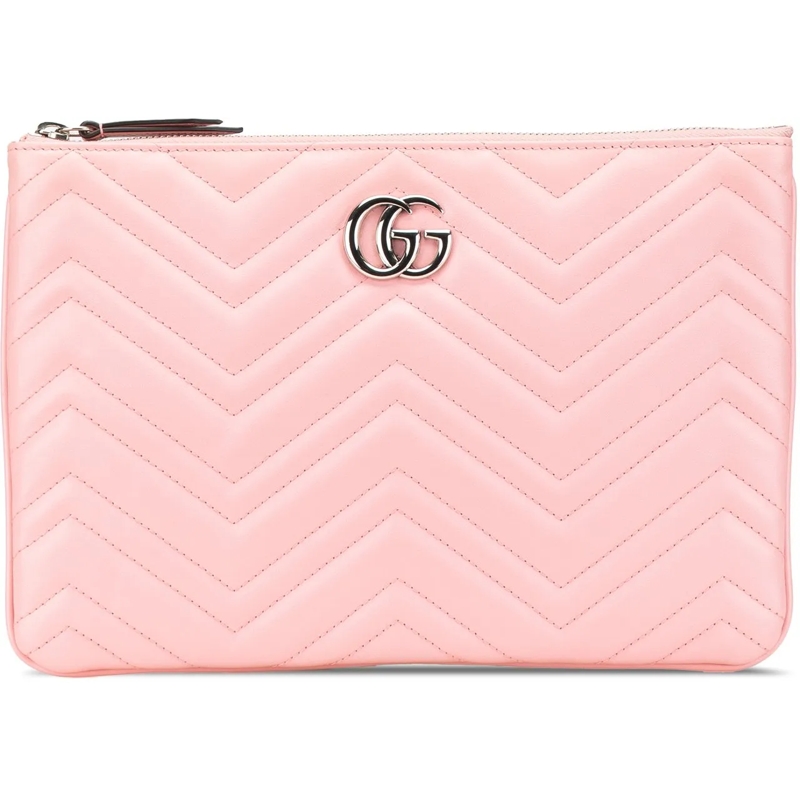 Gucci Pochette GG Marmont Matelasse Leather Clutch rose