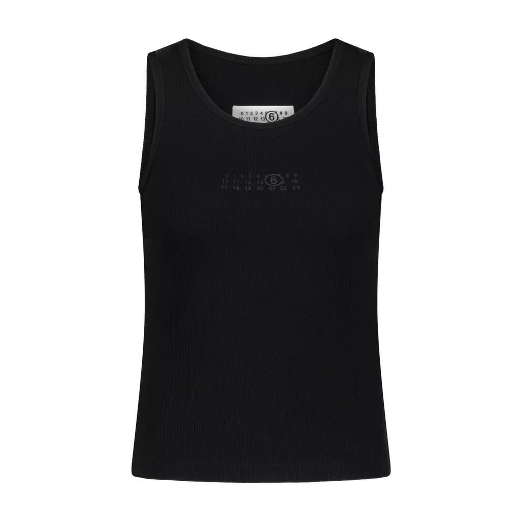 Maison Margiela - Geripptes Top mit Logo - Größe L - black