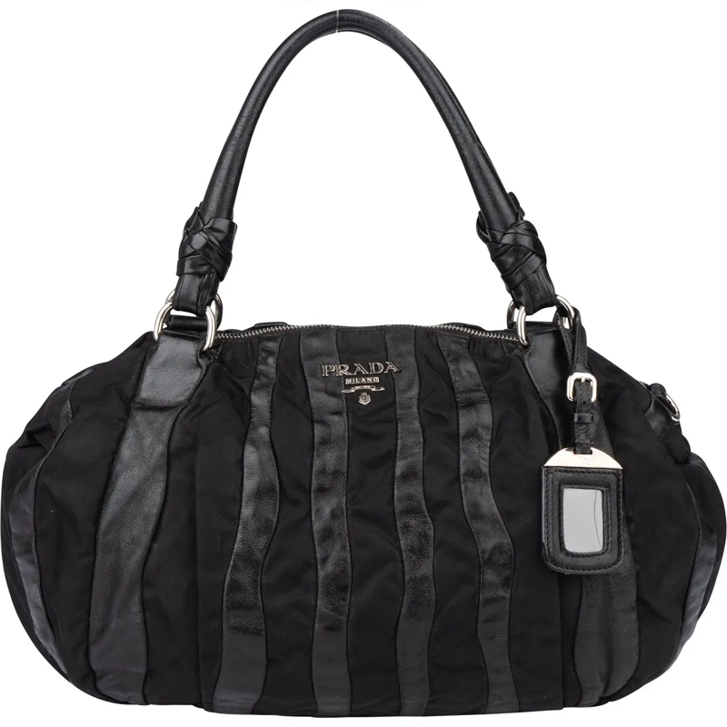 Prada Schultertasche Prada Nylon Leather Handbag schwarz
