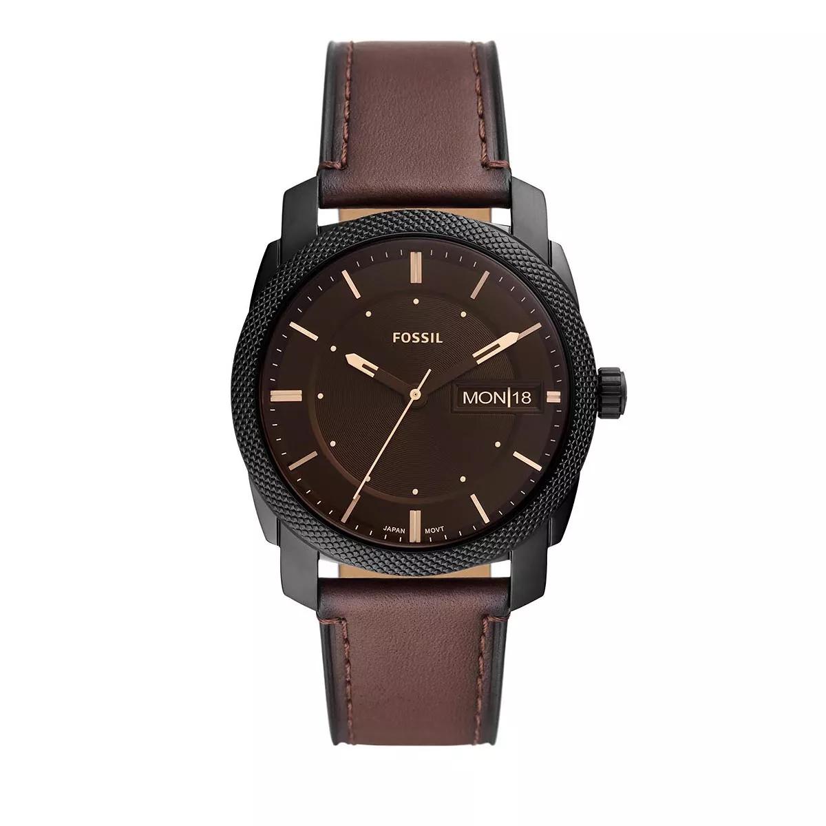 Fossil Uhren - Machine Three-Hand Date Eco Leather Watch - Gr. unisize - in Braun - für Herren - aus Leder & Edelstahl & Mineralglas