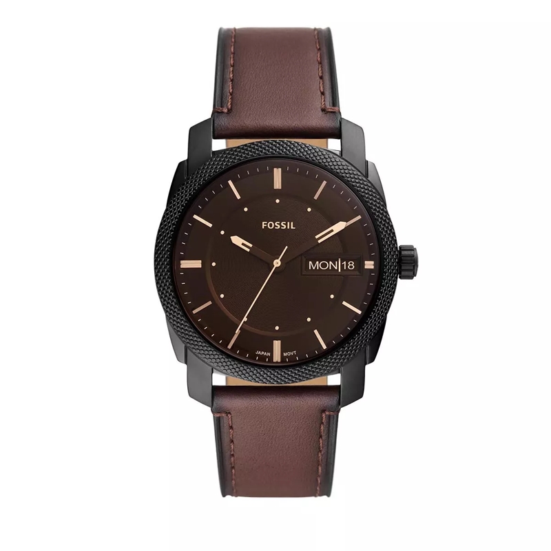 Fossil Chronograph Machine Three-Hand Date Eco Leather Watch brown