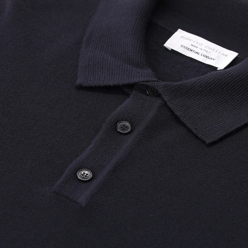 Roberto Collina Polo Longsleeve aus Merinowolle dunkelblau(Image 6)