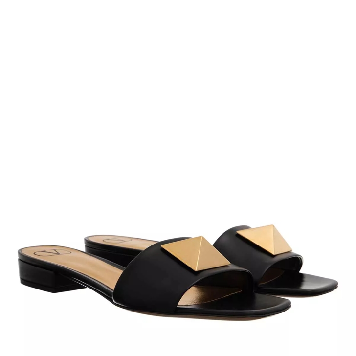 Valentino Garavani Flat One Stud Mule Black Claquette
