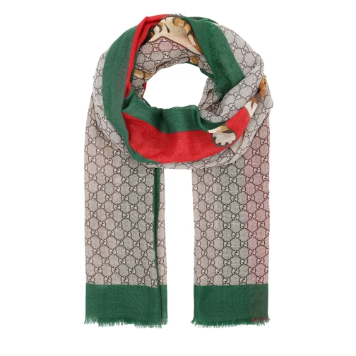 Gucci Tiger Web Print Wool Stole Beige Ebony Wollen Sjaal