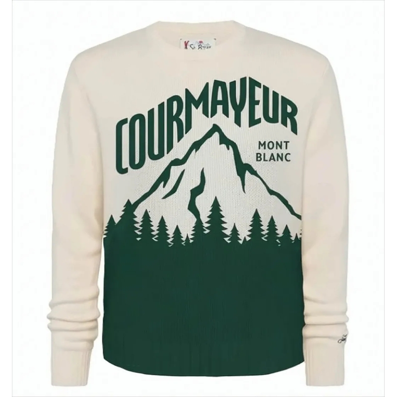 Mc2 Saint Barth Trui Cream Sweater With Bold Graphic Design Neutrals