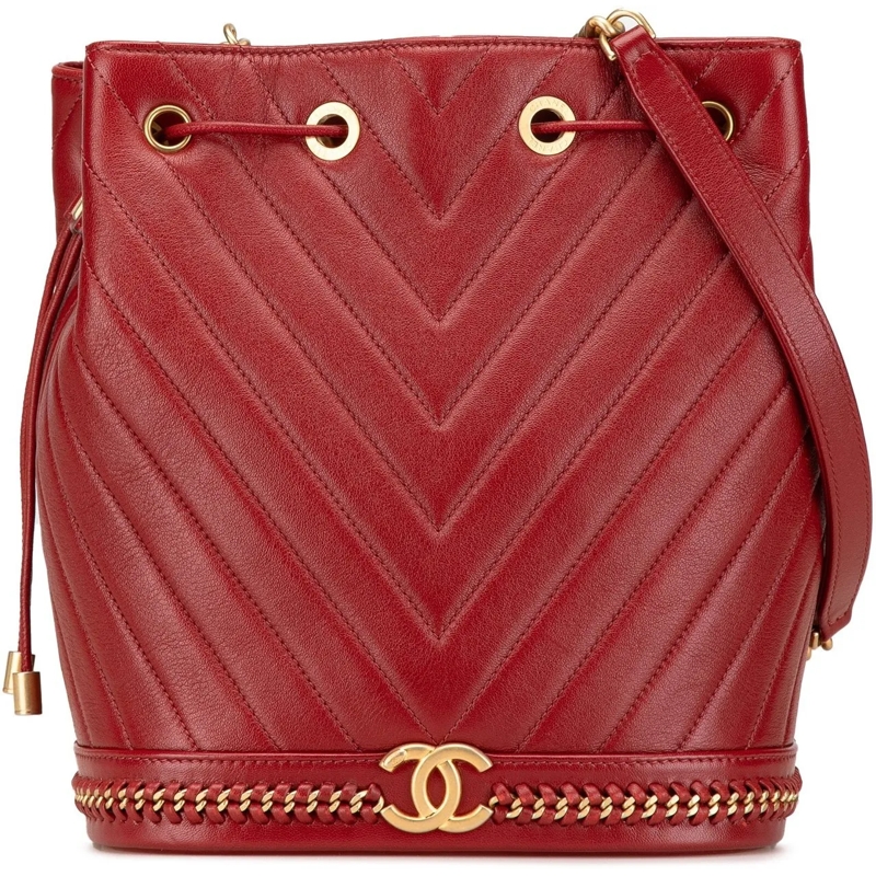 Chanel Fourre-tout Paris Cosmopolite Medium Chevron Lambskin Bucket B rot
