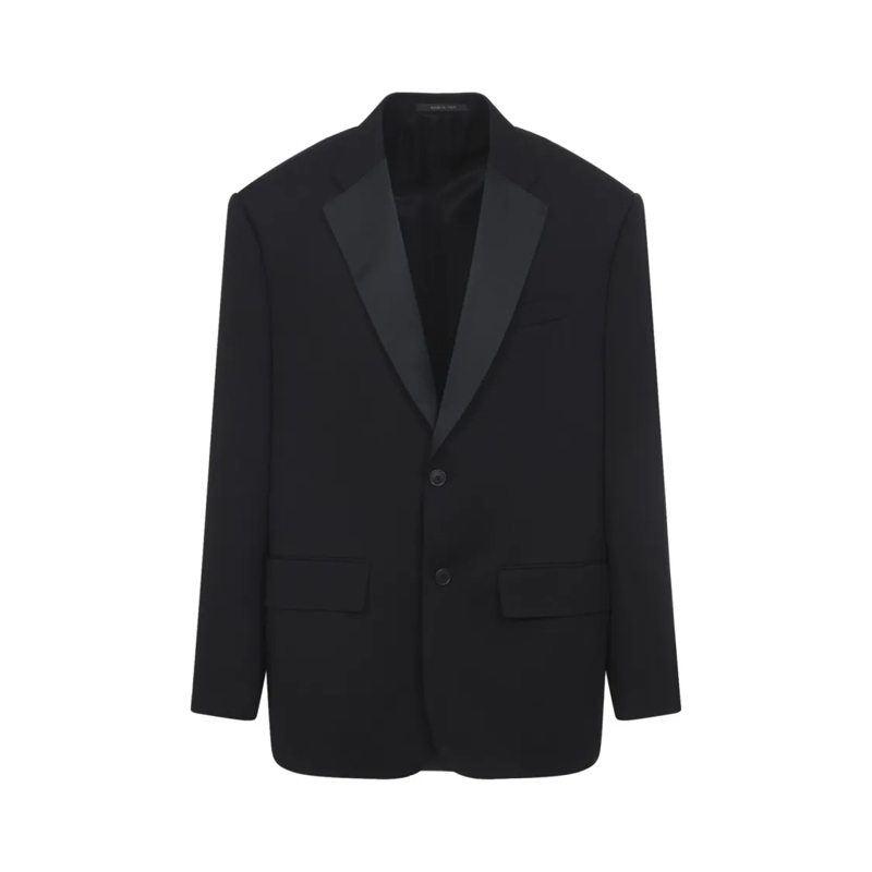Balenciaga Blazer Tailored Black Wool Blazer With Satin Shawl Lapel Black