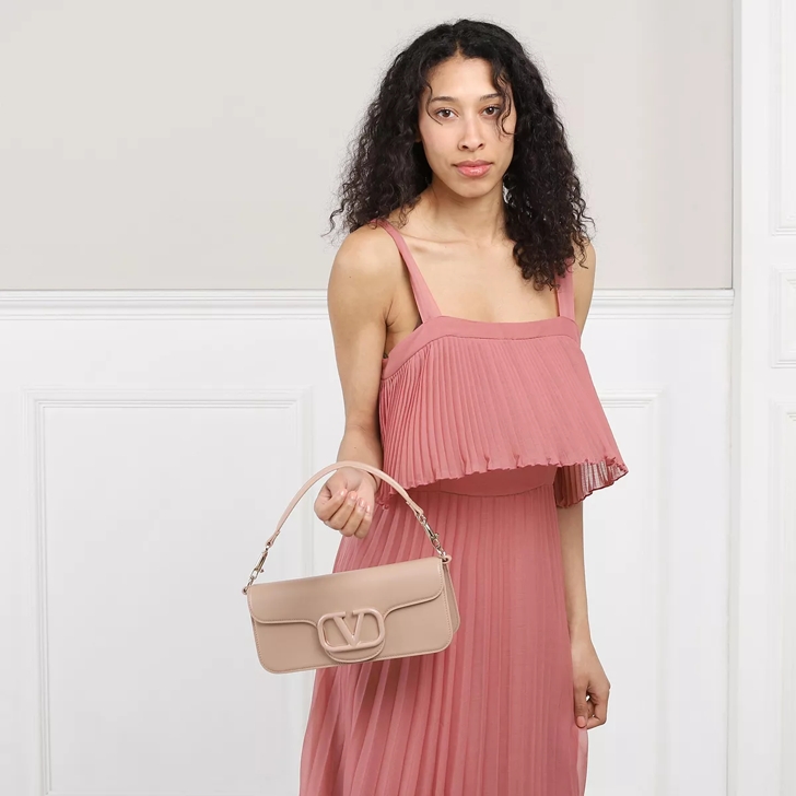 V Logo Leather Shoulder Bag in Pink - Valentino Garavani