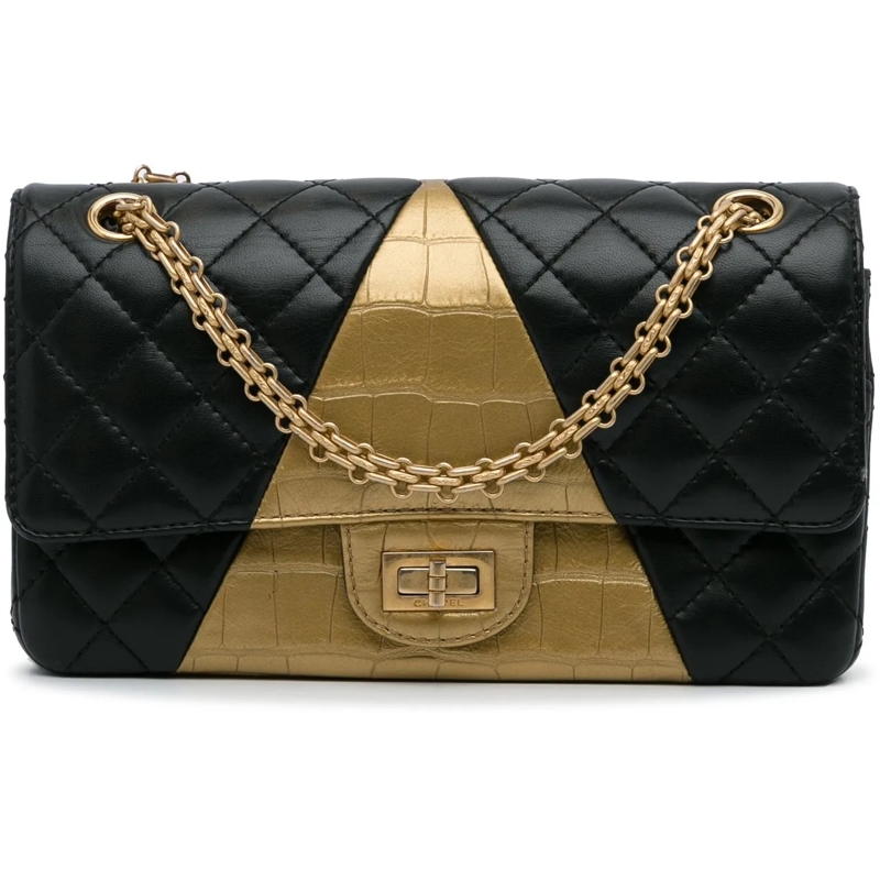 Chanel Sac à bandoulière Medium Croc Embossed Lambskin 2.55 Reissue Double  schwarz