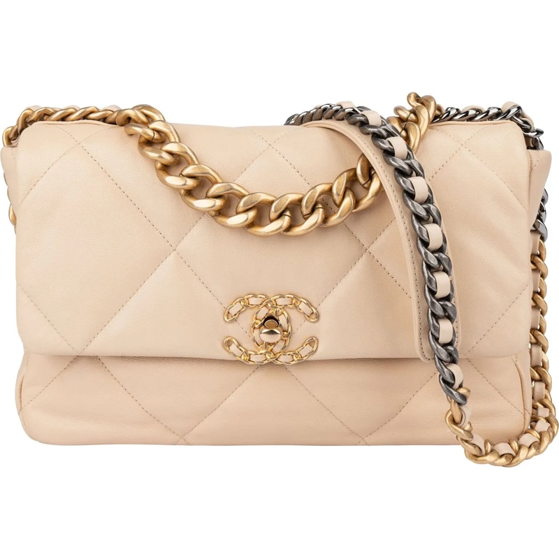 Chanel Schultertasche Chanel 19 Quilted Leather Single Flap Crossbody Ba beige