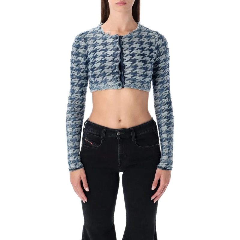 Diesel Trui Blue Cropped Houndstooth Cardigan Blue
