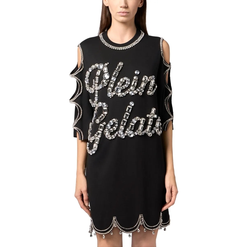 Philipp Plein Midikleid Mini T-Shirt Dress Crystal Waves schwarz(Image 3)