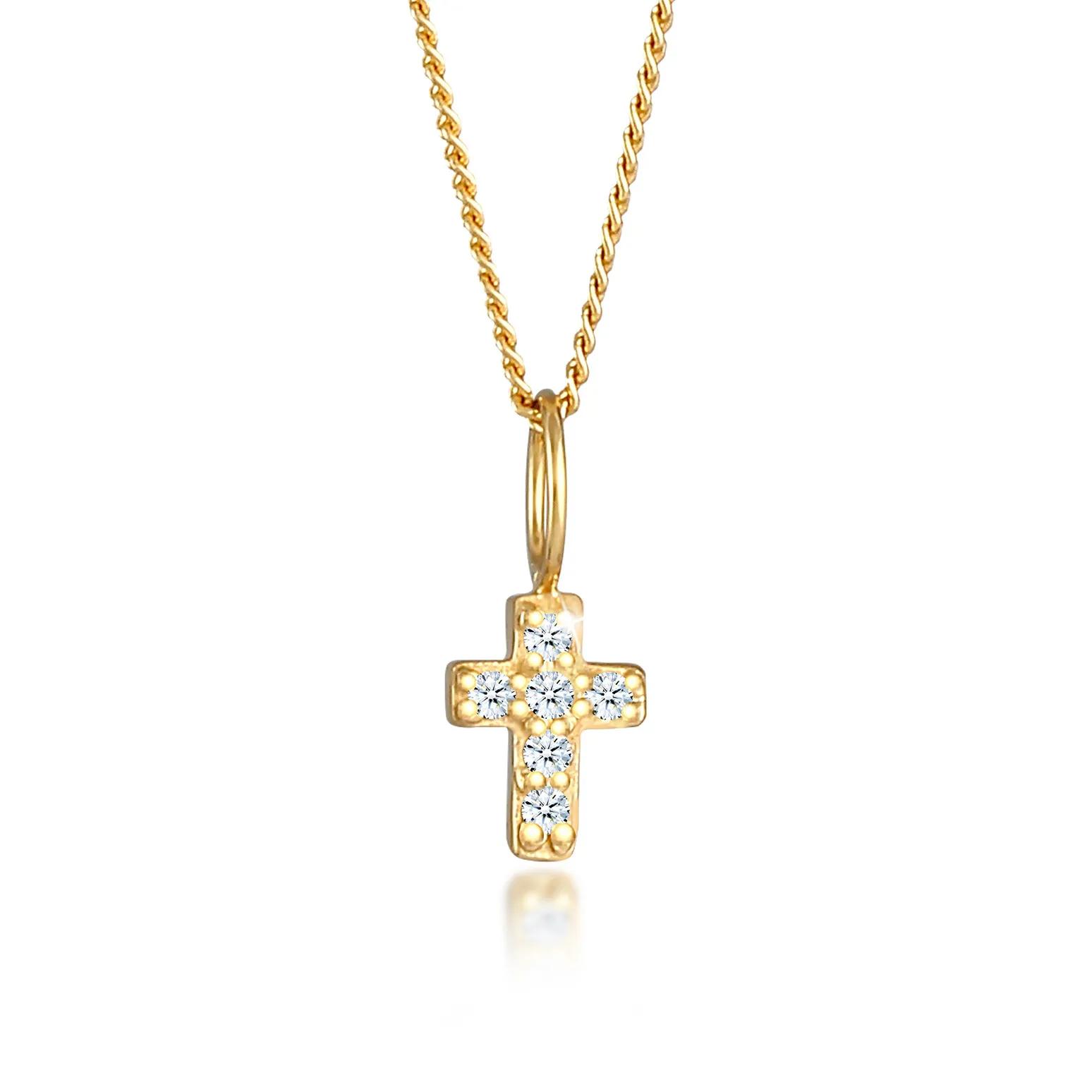 Elli Halsketten - Halskette Kreuz Religion Diamanten (0.03 ct.) 585 - Gr. unisize - in Gold - für Damen