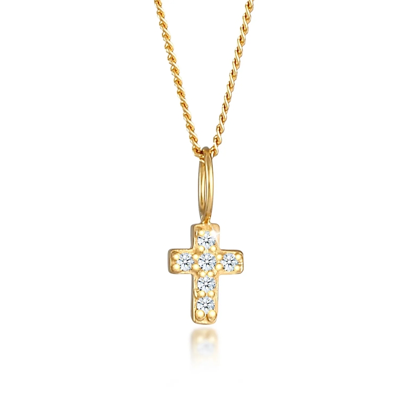 Elli Mittellange Halskette Halskette Kreuz Religion Diamanten (0.03 ct.) 585  gold