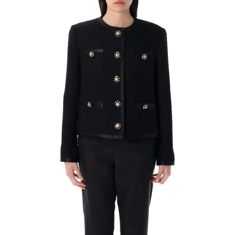Dolce&Gabbana Blazer Cropped Single-Breasted Bouclé Tweed Jacket Black